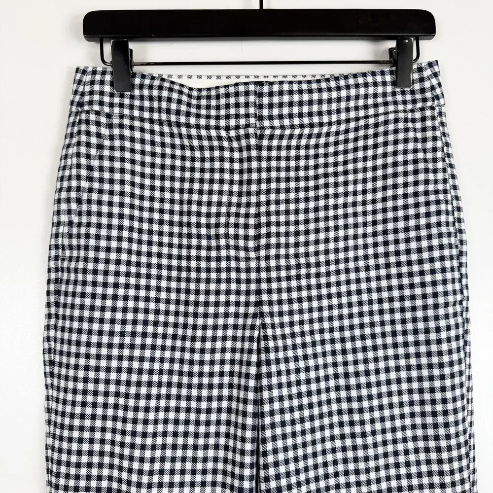 J.Crew Hayden Kickout Crop Pant Gingham Stretch Linen Navy Blue - 2 2T Tall